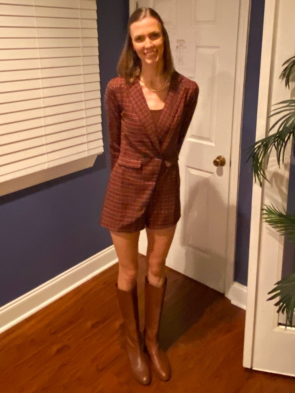 HYFVE Plaid Blazer Suit Romper Women's Sz Small